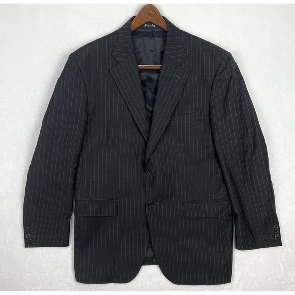 Luciano Barbera Suit Jacket Mens 44R Blazer Dark Gray Striped Wool Italy
